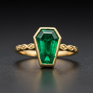 Bague fine en or jaune 18 carats personnalisée en forme de cercueil d'émeraude de style grec moderne pour mariages fêtes anniversaires - Product Image 2