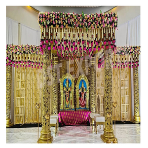Exclusive Golden Carved Mandap For Telugu Weddings Grand South Indian Telugu Mandap Design Telugu Wedding Royal Golden Mandap - Product Image 1