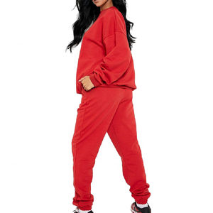 Ensemble de survêtement pour femme en coton 100% OEM, taille plus, avec logo personnalisé, 2 pièces, jogging et sweat-shirt, décoration en dentelle, motif uni - Product Image 3