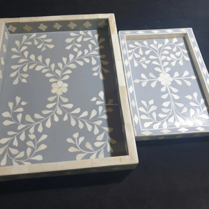 Décoration Plateau de service exquis au design de luxe indien avec incrustation de nacre Plateau d'incrustation d'os de marbre de bois à bas prix - Product Image 1