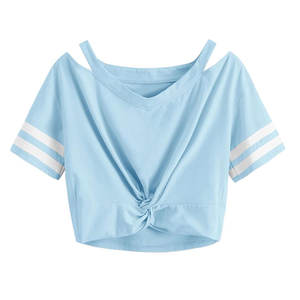 Venta al por mayor Tarifa Mujeres New Deisgn Cuello redondo Liso En blanco Mangas cortas Mujeres Crop Top Camisetas - Product Image 1