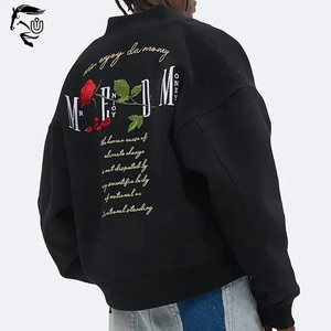 2024 personnalisé hommes 100% laine Varsity Bomber veste Rose broderie col rond fermeture à glissière toile hiver lettre veste-OEM - Product Image 5