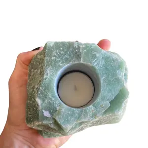 Exclusive New Trending Natura Rough Green Aventurine Crystal & Gemstone Love Candle Holders Wedding Gifts Table Home Decorations