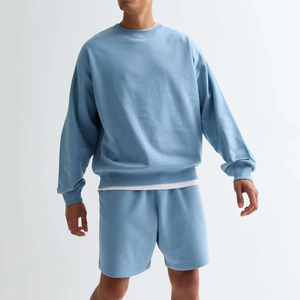Sudadera informal con cuello redondo personalizada para hombre, conjunto de pantalones cortos con cordón de algodón de rizo de manga larga - Product Image 2