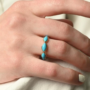 ที่ดีที่สุดคุณภาพธรรมชาติเทอร์ควอยซ์แหวน 18 พันสีเหลืองทอง Marquise เครื่องประดับงานแต่งงานเดือนธันวาคม Birthstone เครื่องประดับที่ไม่ซ้ํากันอินเทรนด์ - Product Image 6