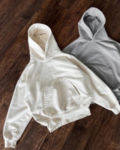 Alta calidad grueso 100% algodón Puff logotipo personalizado de gran tamaño Unisex negro polar sólido cremallera recortada hombres Sudadera con capucha DDP envío - Product Image 3