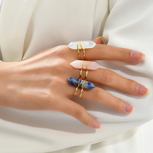 Bagues faites à la main en argent sterling 925 plaqué or et rhodium, entourées de fils, avec pierres brutes mélangées de taille 10x15 mm, forme brute, cadeau de fête - Product Image 6