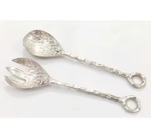 Cuillère à salade en acier inoxydable fourchette ensemble couverts ustensiles de cuisine avec manche en résine de bois - Product Image 4