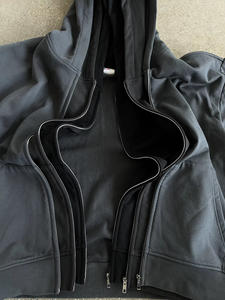 Personnalisé 100% Coton Épaule tombante Vintage Lavé Hommes Boxy Sweat À Capuche Respirant Avec Fermeture Éclair Cropped Boxy Sweat À Capuche Double Zippé pour homme - Product Image 2