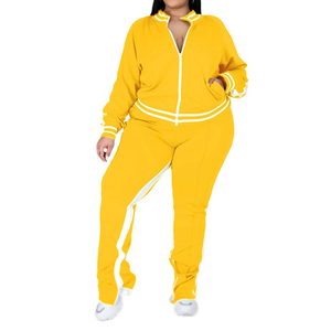 Conjunto de dos piezas de talla grande para mujer, pantalones de Jogger con abertura superior y cremallera bordada, forro polar de algodón 100% de alta calidad - Product Image 3