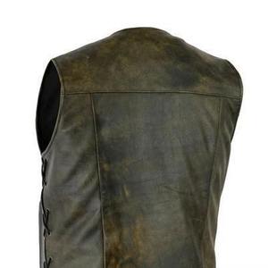 Gilet en cuir véritable pour homme, doux, confortable, élégant, sans manches, veste de moto, fermeture à boutons, coupe-vent, respirant - Product Image 3
