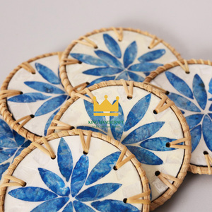 Natural Rattan Modern Eco-Friendly Creative Splicing Colorful Shell Resin Cup Mat <b>Coaster</b> Hand <b>Woven</b> Insulation Pad for Kitchen - Product Image 5