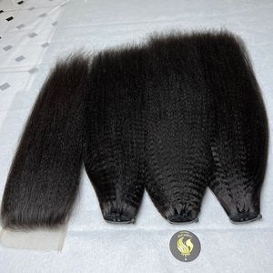 Extensions de queue de cheval en cheveux humains Remy, texture Kinky Straight, à enrouler avec bande adhésive pour femmes - Product Image 1