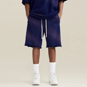 <b>Men's</b> Eco-Friendly Mid <b>Waist</b> <b>Elastic</b> Vintage Sun Faded <b>Shorts</b> 160g Heavy Acid Washed Gradient Breathable High Street - Product Image 1