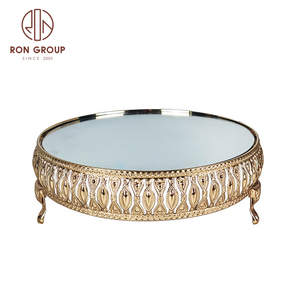 Plateau de présentation en métal pour gâteaux d'anniversaire et de mariage, plateau rond doré à 3 étages, ensemble de supports à gâteaux, plateau miroir - Product Image 6