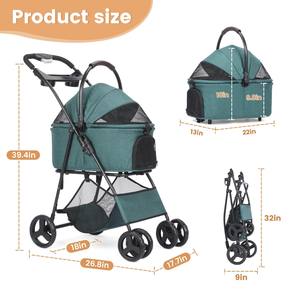 Poussette pour animaux de compagnie légère à quatre roues TH-PPS-402 avec système de pliage rapide et laisse de sécurité pour le voyage - Product Image 4