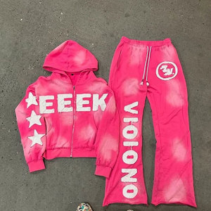 2 Piece Streetwear Hooded Men Tracksuit Winter <b>Distressed</b> Jogging Set Breathable Quick Dry Best Selling - Product Image 2