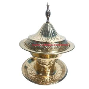 Handmade Polished Brass <b>Pot</b> <b>With</b> <b>Lid</b> And Tray Traditional Handicraft Decorative Dates Serving Bowl For Ramadan & Home Decor - Product Image 1