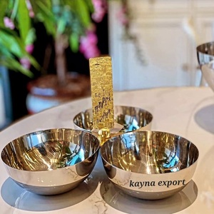 Bol de service en acier inoxydable pour collations Conception de feuille en métal doré Collection de bols à plateau en métal de luxe pour la maison de luxe - Product Image 6