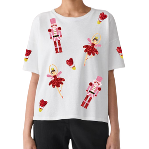 Día de San Valentín Apparels Designs Sequin Handwork Boxy Fit Soft Cómodo Algodón Mujeres Camisetas de cuello redondo - Product Image 3