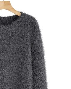 Customized <b>Womens</b> Charcoal Gray Fuzzy Knit Sweater Long Sleeve Soft <b>Warm</b> Winter Pullover Cozy Textured Casual Fashion <b>Top</b> - Product Image 3