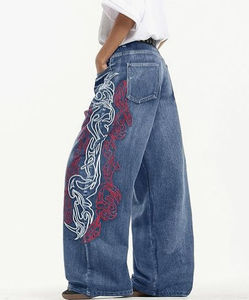 Wide Leg Denim <b>Jeans</b> High Waist Stonewashed Cotton Loose Fit Embroidered <b>Floral</b> Streetwear Pants Autumn Style - Product Image 3