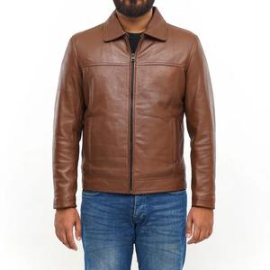 Chaqueta de Invierno para Hombre, Diseño Nuevo, de Cuero Vacuno Genuino Color Bronceado, con Logotipo Frontal en Lona, Cuello Camisero, Acolchada, Impermeable y Cálida - Product Image 1