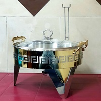 Réchaud de luxe en acier inoxydable avec couvercle en verre pour buffet, nourriture d'occasion, restaurant, hôtel, restauration, capacité de 5L, motif rond
