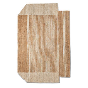 พรมปูพื้นทำมือจากปอกระเจาและป่านลายทางสีเบจและสีน้ำตาลแบบทอเรียบสำหรับใช้ในบ้านและทางเดิน-PKJT-155 - Product Image 1