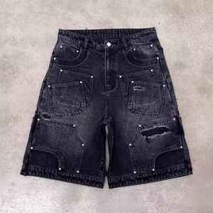 Shorts en jean vintage pour hommes, personnalisables avec logo brodé ou imprimé, poches, style mode, coupe ample, jorts vierges - Product Image 5