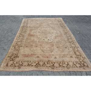 Turkish 6.7x10.3 ft Rug, Large Vintage Rug, <b>Brown</b> Gray Abstract <b>Wool</b> Rug - Product Image 1