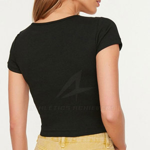 Top mode été femmes haut court vêtements ensemble col rond manches courtes femmes haut court personnalisé - Product Image 4