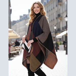 Bufanda Larga Jacquard Ecológica para Mujer, Diseño Abierto, Cálida para Viajes, Estampado a Cuadros, para Uso Diario en Otoño e Invierno - Product Image 3