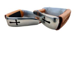 Étriers d'équitation western en aluminium, design croix de Jésus peinte à la main, coussinet de cou recouvert de cuir, placage nickelé, haute qualité - Product Image 2