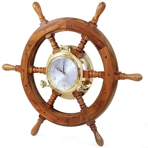 Calvin Handicraft Nautique En Bois Massif Capitaine Décor Vintage Roue De Navire avec Horloge Cadeau - Product Image 1