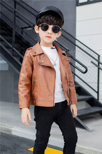 Veste en cuir véritable unisexe pour enfants, col montant, imperméable, respirante, couleur unie, fermeture éclair, vêtements d'extérieur d'hiver tendance - Product Image 5