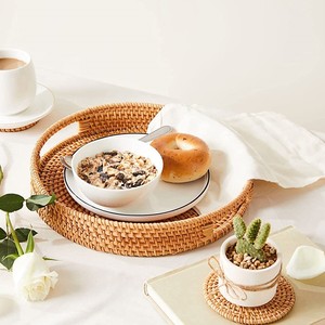 Wholesale Luxury Vietnam Serving <b>Trays</b> Round <b>Circle</b> Rattan Hand Woven <b>Tray</b> Customized logo - Product Image 6