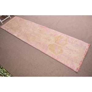Turkish 3.3x11.3 ft <b>Rug</b>, <b>Runner</b> Vintage <b>Rug</b>, Pink Camouflage Wool <b>Rug</b> - Product Image 3