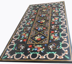 Mesa de centro con incrustaciones de mármol, mesa de centro artesanal tradicional, muebles de sala de estar con incrustaciones de piedras preciosas, elegante, lujoso terciopelo Aura - Product Image 5