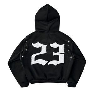 Achetez un sweat à capuche en coton lourd avec strass personnalisés, design de luxe, streetwear pour hommes, sweat à capuche noir - Product Image 2
