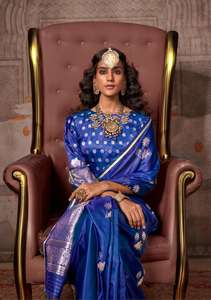 ผ้าส่าหรีสำหรับเด็กผู้หญิง ผ้าซาตินแท้ ทอมือ ลายปิชไว คันธ์กาล่า อะซิเตท - Product Image 2