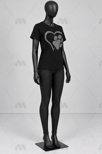 Camiseta de Manga Corta para Mujer, Personalizada con Logotipo Vintage y Corazón de Pedrería, Negra, Suave, Holgada, OEM - Product Image 3