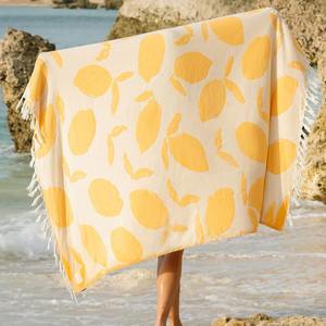 Serviette de plage en coton turc 100% jacquard tissée <span class=keywords><strong>sur</strong></span> mesure OEM, sans <span class=keywords><strong>sable</strong></span>, double face, gaufrée, avec pompons, pour <span class=keywords><strong>le</strong></span> bain, les voyages, les pique-niques - Product Image 1