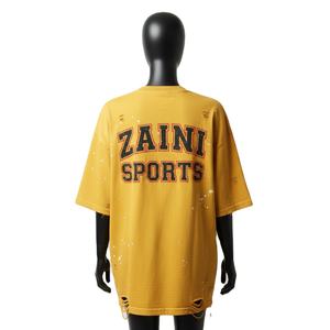 Camiseta Oversize para Mujer, Algodón Jersey Grueso de 220 GSM, Tejido Transpirable, Tono Mostaza Vintage, Borde Crudo Desgastado - Product Image 2