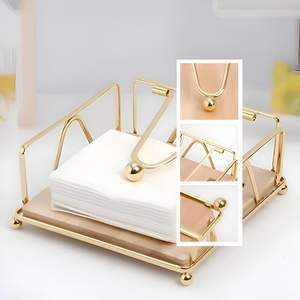 Servilletero de base de madera plana de hierro de lujo, brazo dorado con embalaje para mesa de comedor, fiesta, soporte de estante de pie de Metal - Product Image 5