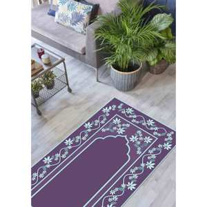 Tapis de prière floral violet : Décoration islamique pour la maison, tapis doux à poils longs - Product Image 2