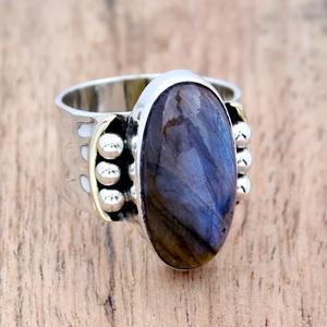 Natural Labradorite Wide Band Hammered <b>Ring</b> 925 Sterling Silver Handmade Bohemian <b>Statement</b> Jewelry Unique Wedding - Product Image 2