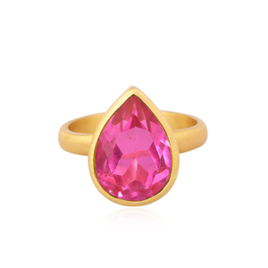 Bague en pierre précieuse de tourmaline quartz rubis double, plaquée or, en laiton, bagues tendance, fournisseur de bijoux, collection classique - Product Image 3