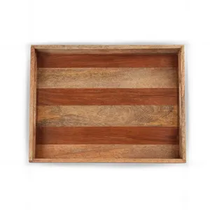 Plateau de service en bois de mangue et de sheesham artisanal en vrac avec des poignées robustes pour le thé, les collations, la cuisine, design personnalisable en gros - Product Image 4