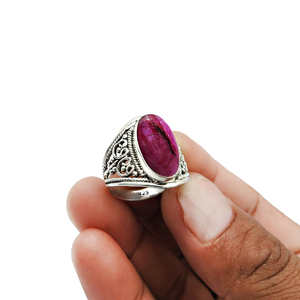 แหวนพลอยทับทิมธรรมชาติทำมือแหวนเงิน925สไตล์คลาสสิก - Product Image 4